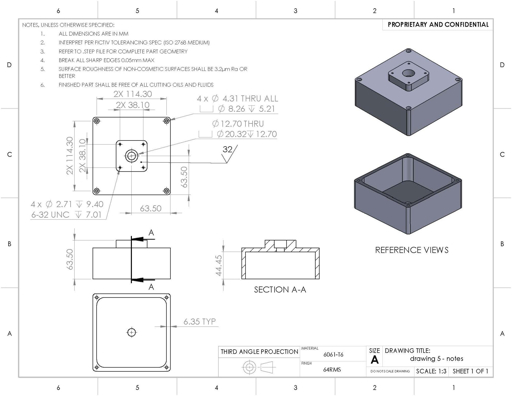 chi tiết bản vẽ kỹ thuật thể hiện vật liệu,公差 và xử lý bề mặt cho RFQ CNC